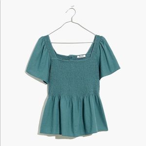 Madewell Linen-Blend Lucie Smocked Peplum Top